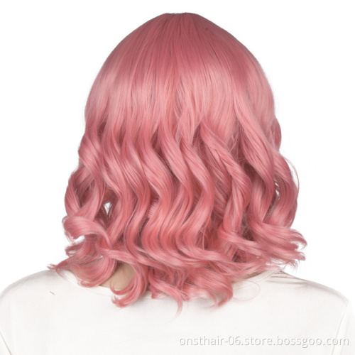 Best  Price Synthetic Wig Lolita Medium Ombre Bob Wig With Bangs Cosplay Water Wave Synthetic Hair Wigs For Women American Style